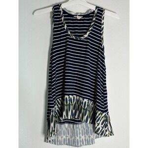 Anthropologie Postmark Navy Striped Ikat Mixed Media High Low Tank Top Small